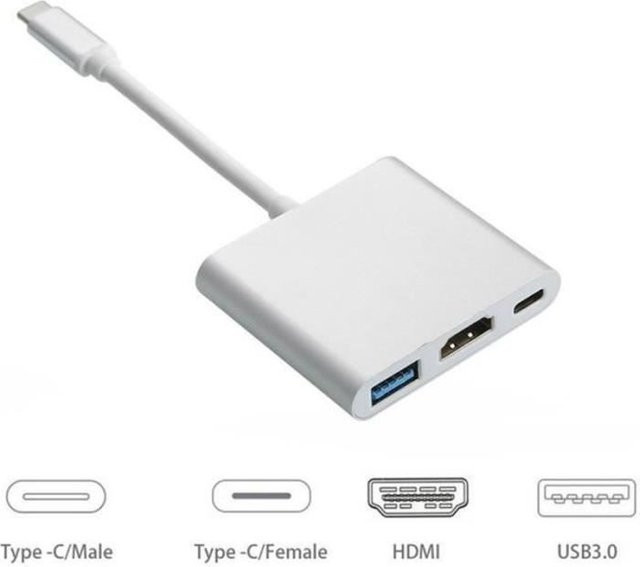 YWEI USB-C auf HDMI Adapter in Weiß mit 4K Auflösung und USB 3.0 für Apple Macbook zum Laden und Konvertieren - Bild 1