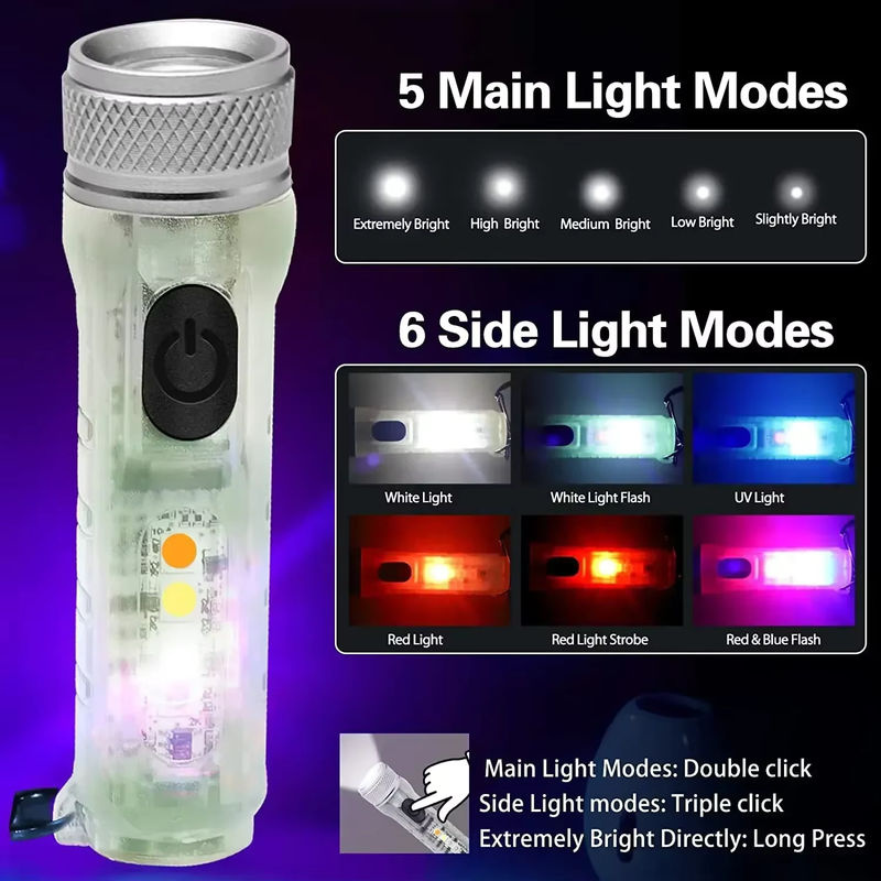 BALDR Multifunktionale Mini-Schlüsselanhänger-Taschenlampe in Silber, wiederaufladbare LED-Notfall-Taschenlampe mit Magnet und Fluoreszenz-Funktion - Bild 2