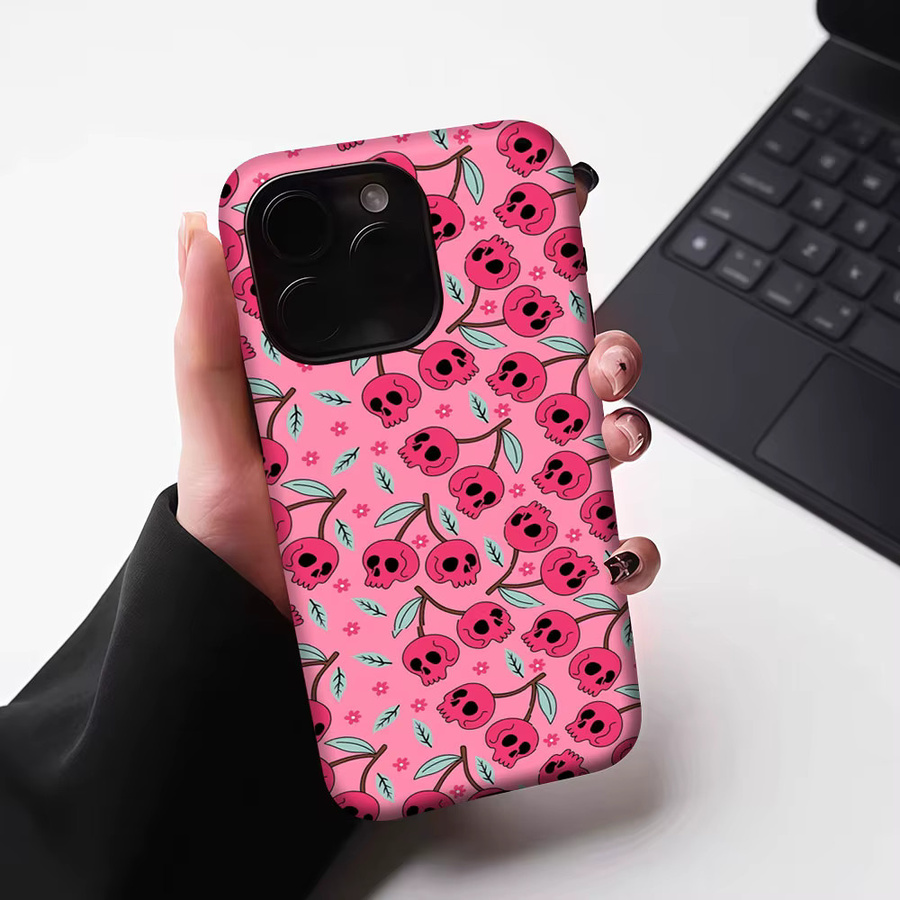 Aurbe Matte 2-in-1 MagSafe Hülle mit Totenkopf und Kirsch-Pop Design für iPhone 17 16 15 14 Plus Pro Max in Pink - Bild 6