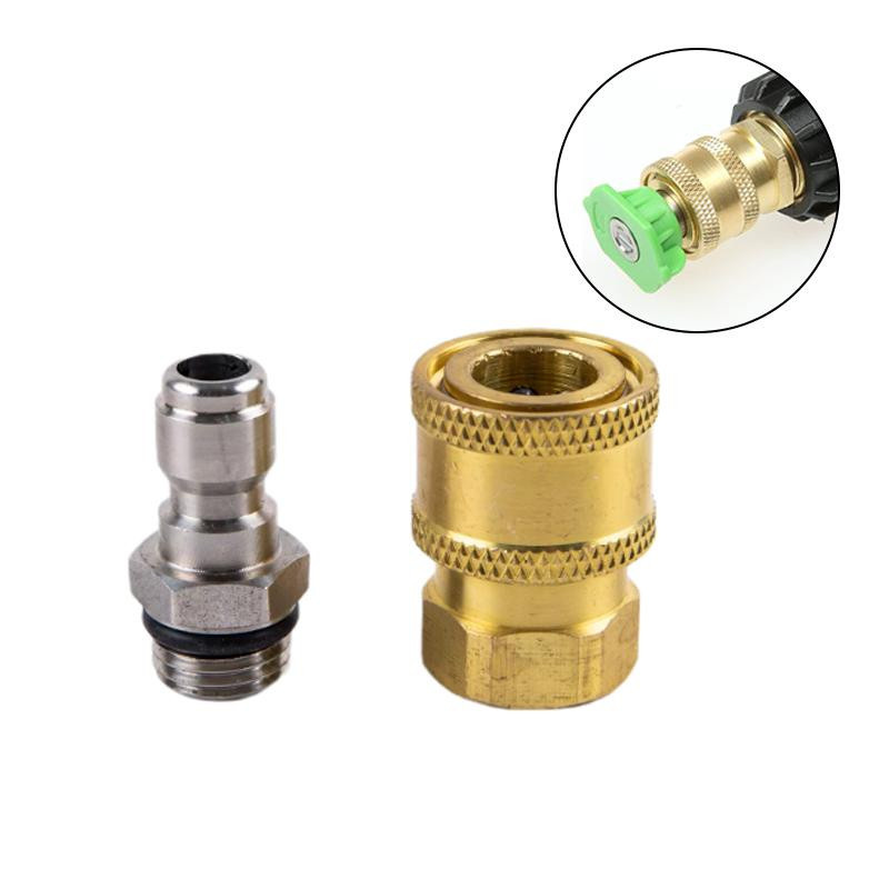 FastStar Hochdruckreiniger-Anschlussadapter mit 1/4 Zoll Innengewinde und M14 x 1,5 Schnellanschluss aus Messing und Edelstahl in Silber - Bild 1