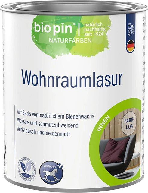 Biopin Wohnraumlasur Transparent Kiefer Wasserbasiert Satinmatt 750 ml - Bild 1