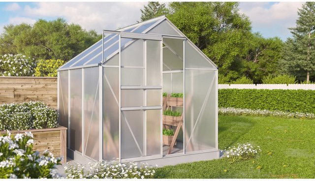 Vitavia Gewächshaus Comet 3800 HKP mit Alu-Vorzugsset in Silber und Transparent aus Polycarbonat mit Schiebetür, Regenrinnen und Dachfenster - Bild 1