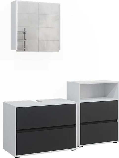 Vicco Badmöbel-Set Maltin in Weiß und Anthrazit, bestehend aus Waschtischunterschrank, Spiegelschrank und Midischrank - Bild 2