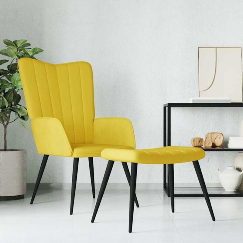 Vidaxl Relaxsessel mit Hocker in Gelb aus Samt und Stahl im modernen Design - Bild 1