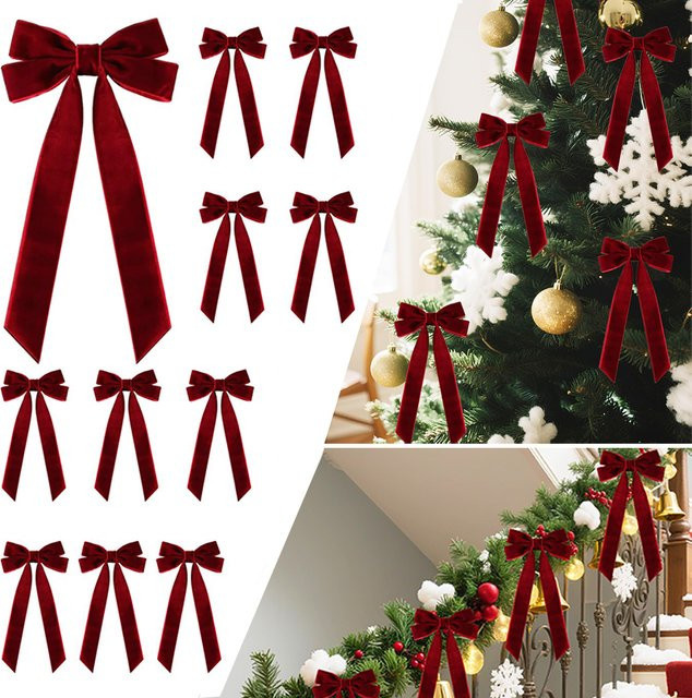 EsenTroye Weihnachtsschleifen aus Samt in Rot und Burgund für Weihnachtsbaum, Kranz und DIY-Dekoration, 10 Stück - Bild 1