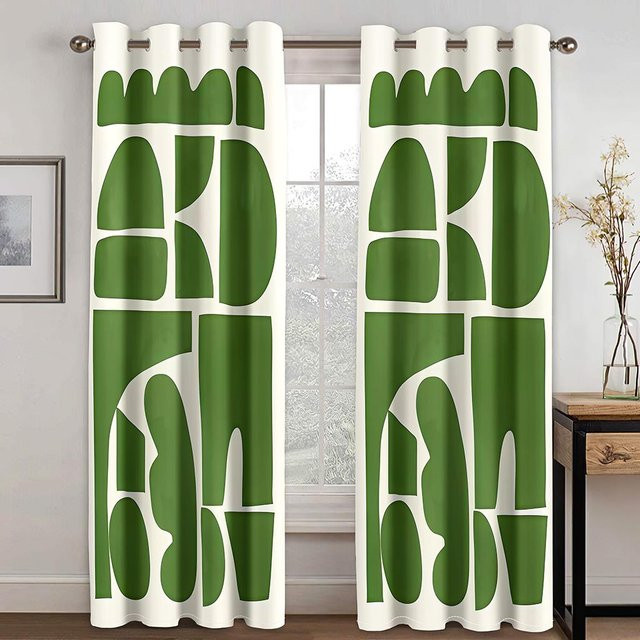 Yiran Furniture Set aus 2 Fenstervorhängen mit abstraktem geometrischem Design in Gelb und Bunt, halbtransparent, Breite: 50 cm, Höhe: 130 cm - Bild 1