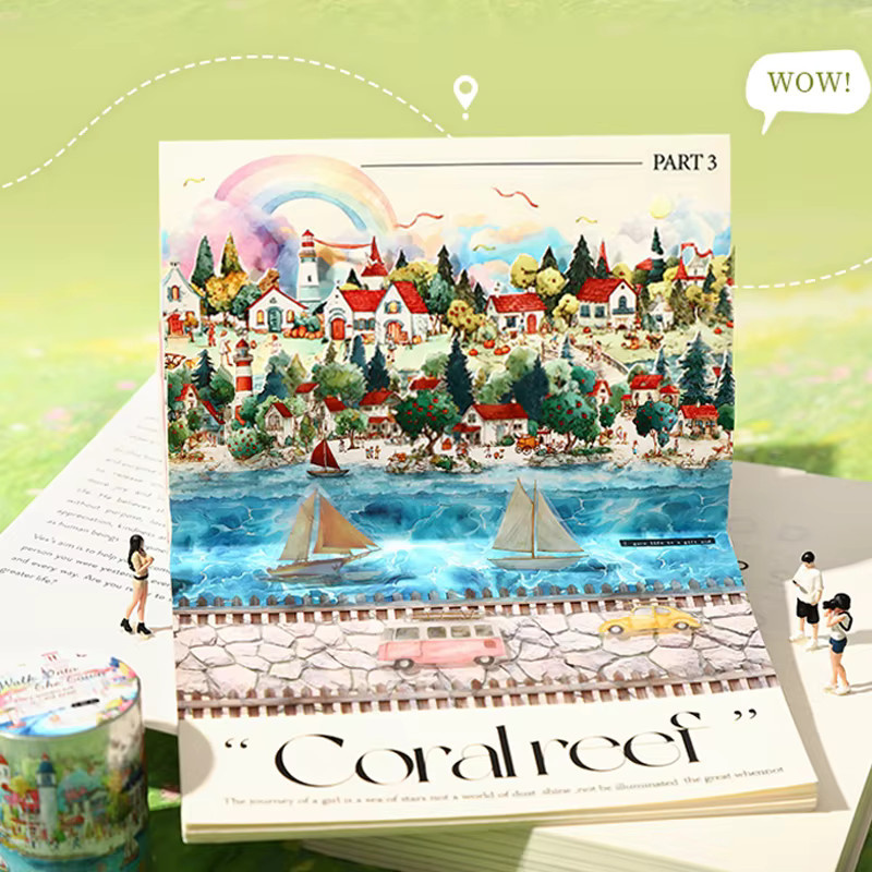 Mr.Paper Washi-Tape Walk Into The Town Serie, 3 Rollen PET-Klebeband mit Aquarell-Landschafts-Motiven in Multicolour für Scrapbooking und DIY - Bild 3