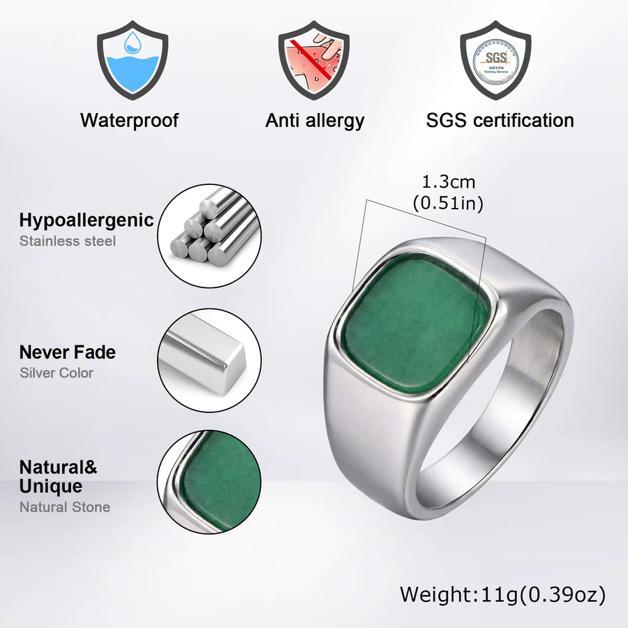 mprainbow Ring Edelstahl, Naturstein, Herren, Silber - Bild 2
