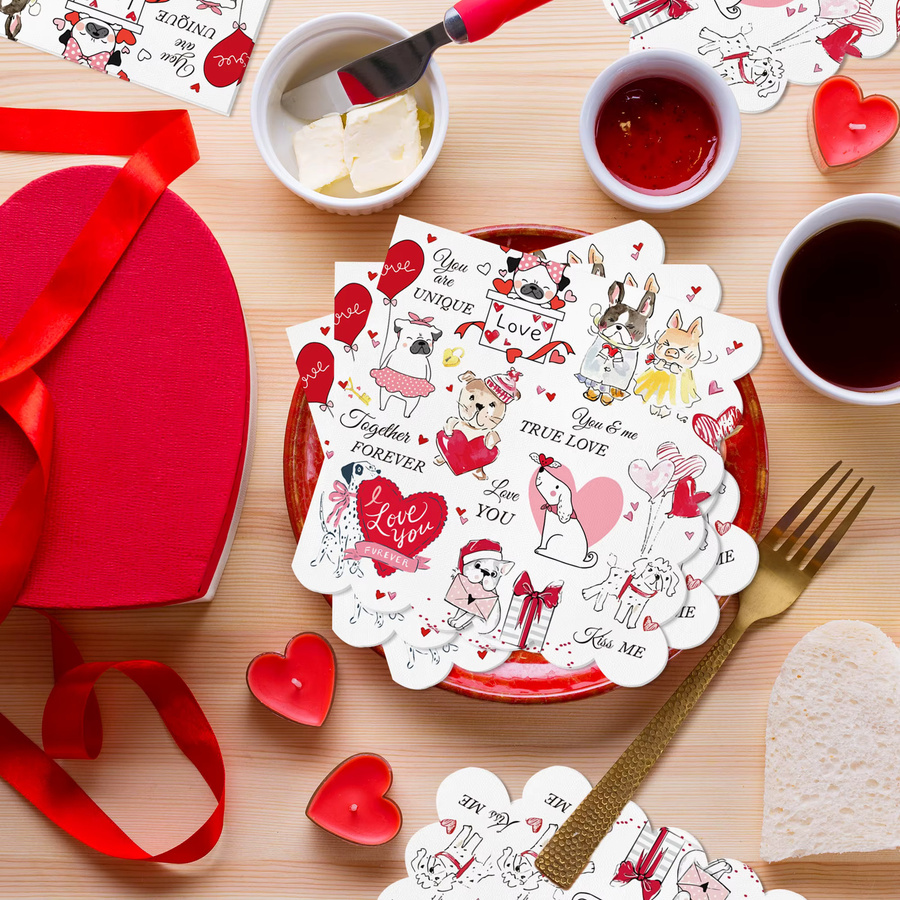 Valentinstag Welpen Servietten aus Papier für Hochzeit, Geburtstag und Party-Tischdekoration - Bild 2