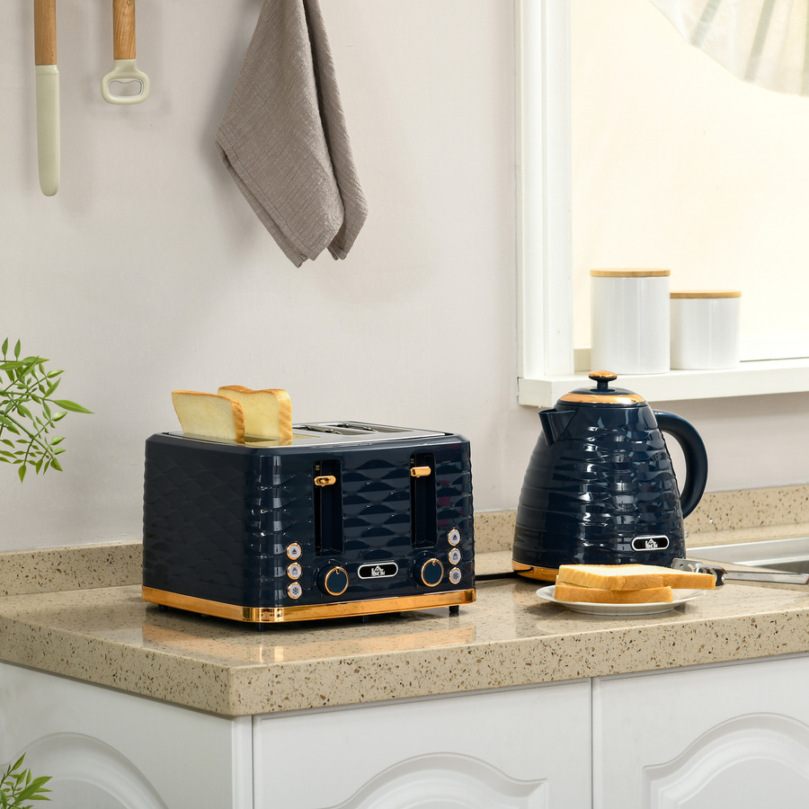HOMCOM Frühstücks-Set mit Wasserkocher und Toaster in Blau, 2200 W mit 1,7 l Wasserkocher und 4-Scheiben-Toaster - Bild 2