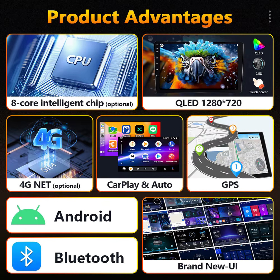 Podofo 4G Wireless CarPlay Android Autoradio mit GPS für Peugeot 308 408 2007-2015 in Schwarz - Bild 4