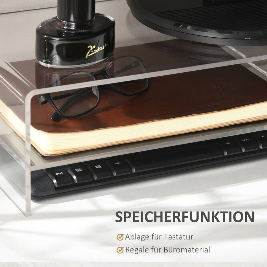HOMCOM Monitorständer aus Acryl in transparent mit Staufach für bis zu 24 Zoll, B: 50,8 cm, T: 19,0 cm, H: 12,0 cm - Bild 4
