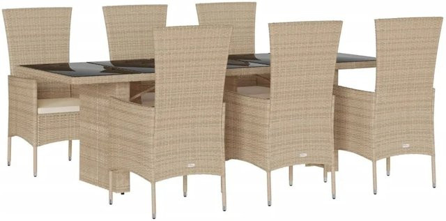 vidaXL 7-teilige Garten-Essgruppe aus Poly Rattan in Beige mit Kissen und Hartglas-Tischplatte - Bild 1
