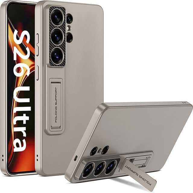 Luxus Unsichtbare Klappständer Schutzhülle für Samsung Galaxy S26 Ultra in Titan Metallic Silver und Orange - Bild 1