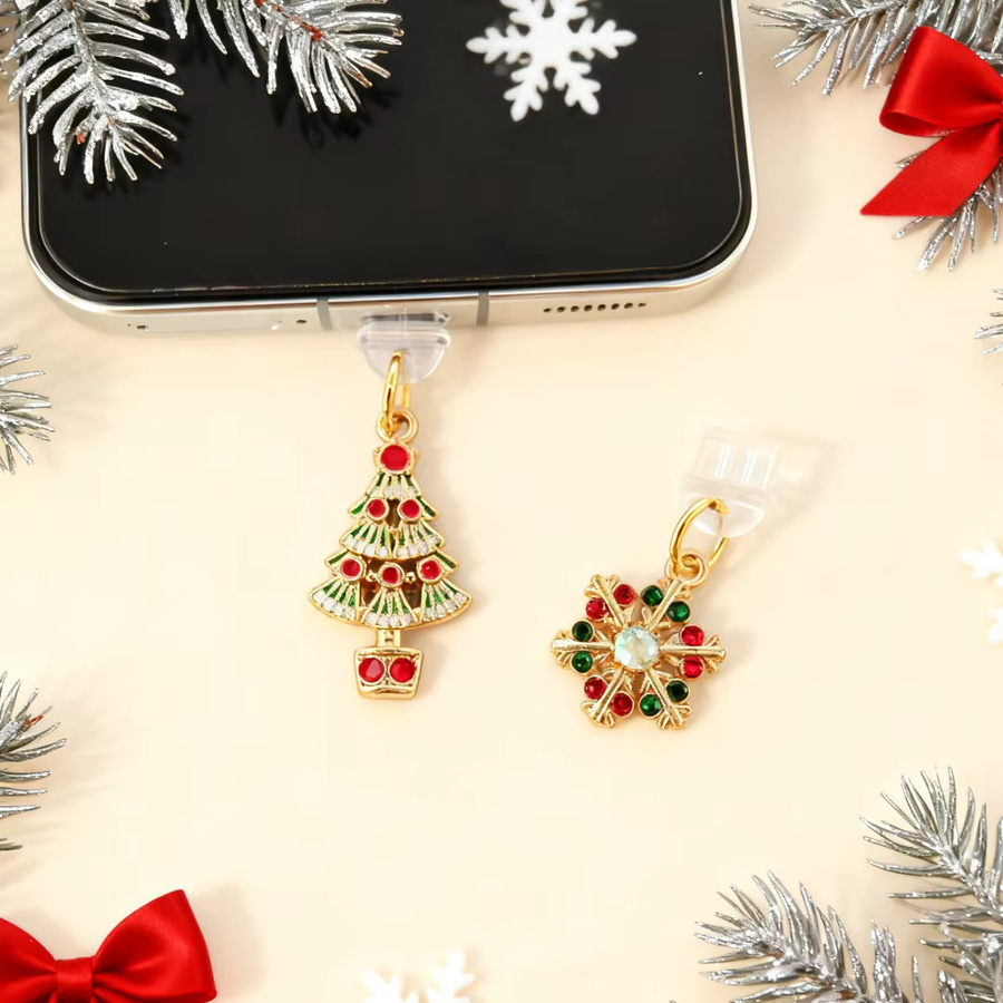 4 Telefonstaubstöpsel mit Weihnachtsmotiven in Multicolor mit Schneeflocken, Weihnachtsbäumen und Hirschdesigns - Bild 2