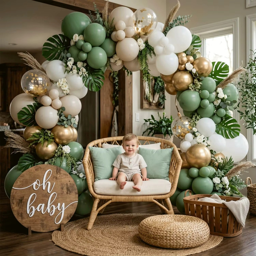 LQVYI 151-teiliges Latex-Ballon Girlanden-Set in Avocado-Grün, Weiß, Sand und Gold mit Konfetti für Geburtstag, Hochzeit oder Abschlussfeier - Bild 3