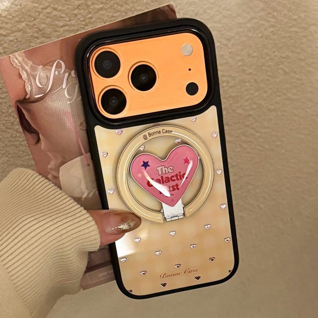 Apple iPhone Handyhülle mit Koreanischem Gittermuster und Liebesherz, magnetische Halterung, stoßfeste Hartschale für iPhone 17, 16, 15, 14, 13, 12 Pro Max - Bild 1