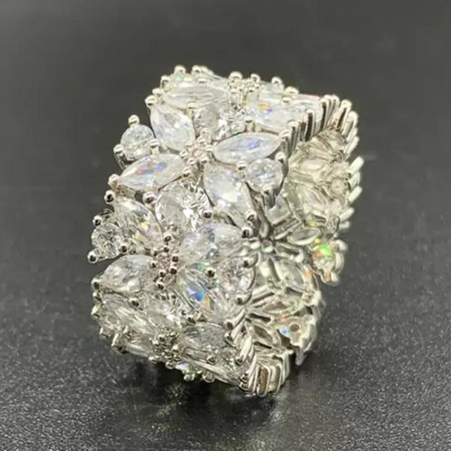 Huitan Blumenring, Kupfer, Silber, Zirkonia, Kristall, Damen - Bild 1