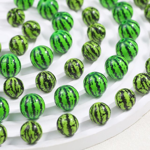 JHNBY Perlen, Acryl, Wassermelonen-Design, rund, grün, 14–16 mm - Bild 1