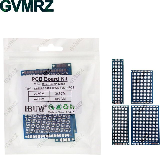 4 Stück PCB-Prototypenplatinen in Blau für Arduino und DIY-Elektronikprojekte, verschiedene Größen: B/T/H: 2 x 8 cm, 3 x 7 cm, 4 x 6 cm und 5 x 7 cm - Bild 1