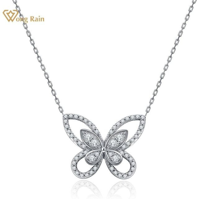 YIRAN Jewelry Halskette, Schmetterling Anhänger, 925 Silber, Moissanit, Damen - Bild 1