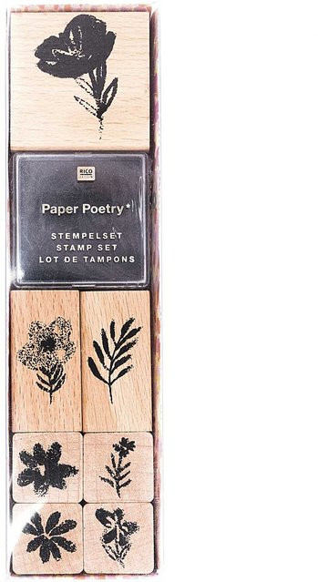 Rico Design Paper Poetry Stempelset Crafted Nature Blumen in Schwarz - Bild 1
