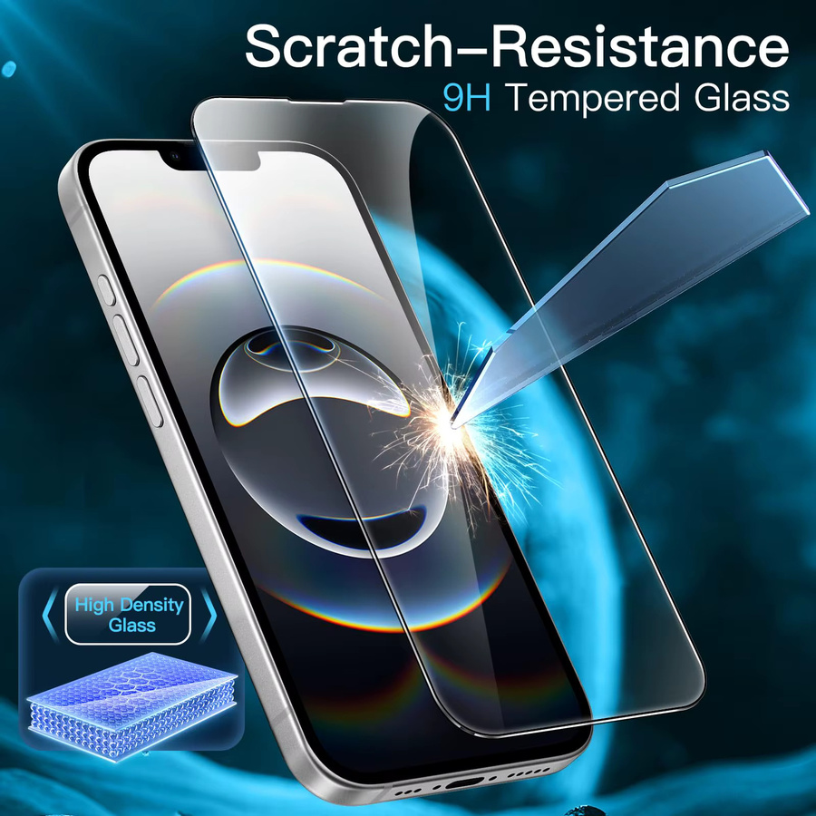 NOAHARK Displayschutzfolie aus gehärtetem Glas für iPhone 16e, Kristallglimmer, 9H, HD, transparent - Bild 4