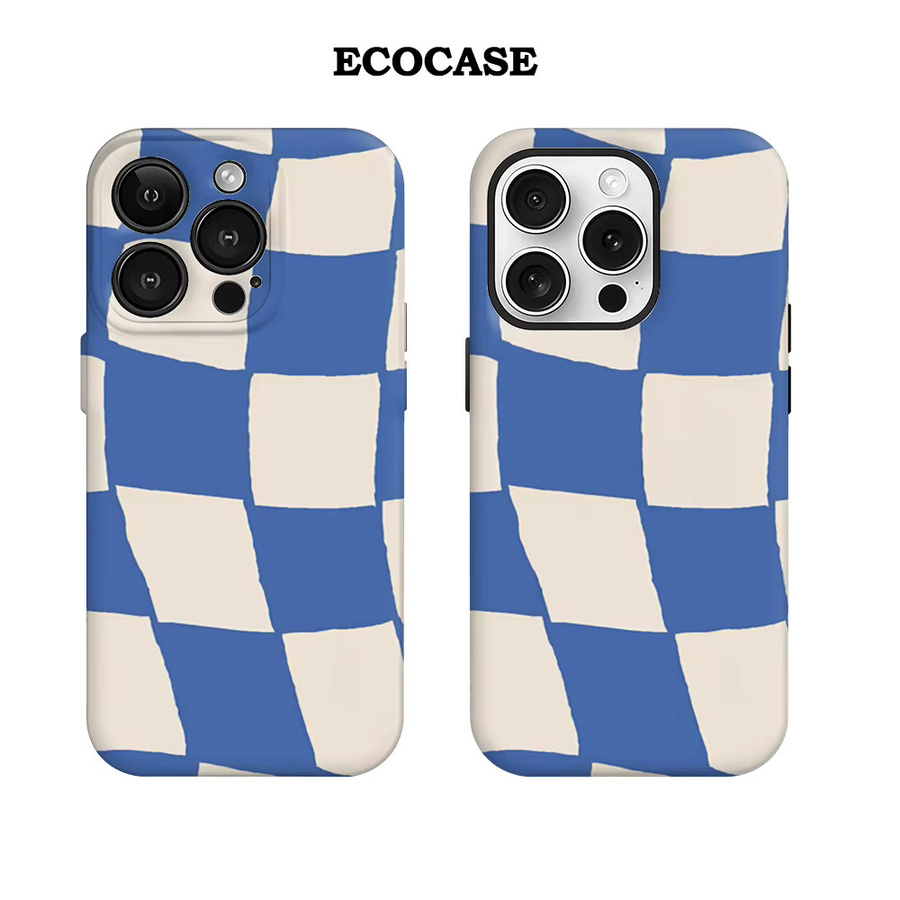 Wavy Blue Checker Handyhülle für iPhone 17 16 15 14 13 12 11 Pro Max Plus mit doppelschichtiger Rückseite in Blau - Bild 2