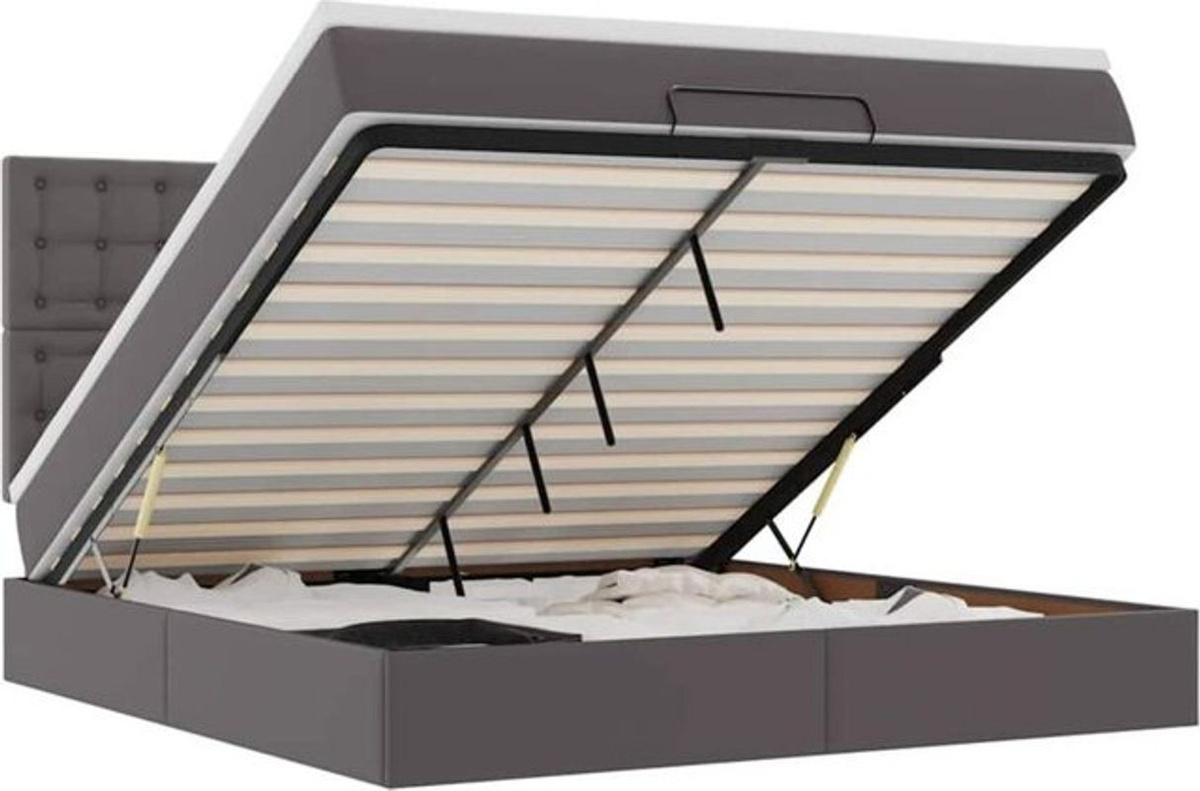 vidaxl Ottoman Polsterbett mit Matratze aus Kunstleder in Grau B/T/H: 180 x 200 x 128 cm - Bild 1