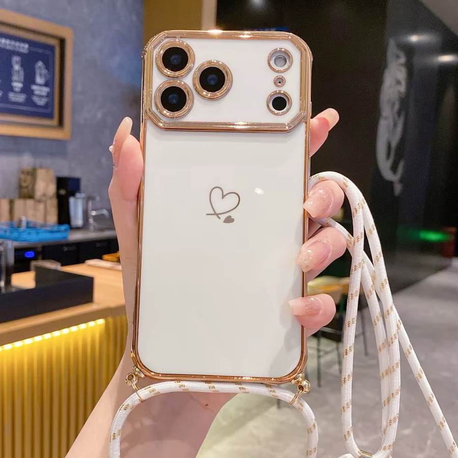 Xeber Umhängetasche mit weicher Silikonhülle und Liebesherz Design für iPhone 17 Pro Max, 16, 15, 14 Plus, 13 in Rot - Bild 2