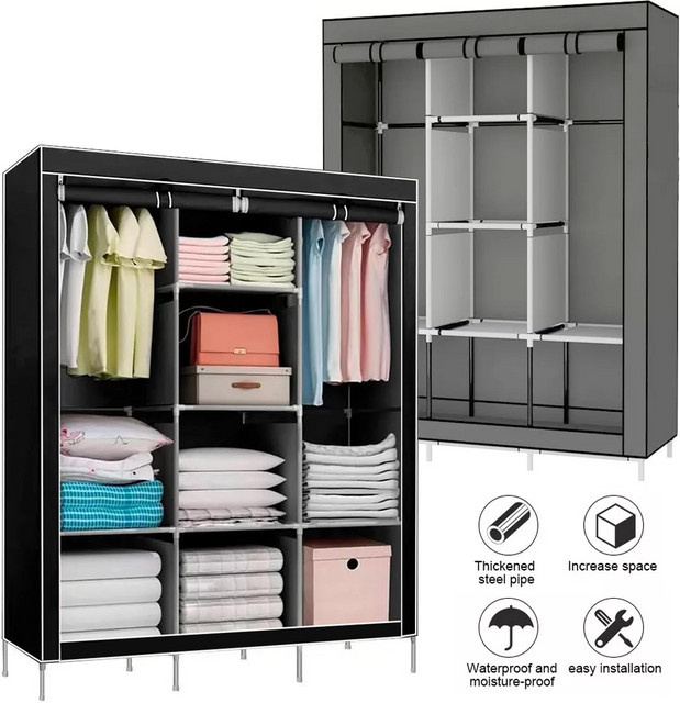 LONENESSL Tragbarer Kleiderschrank aus Vliesstoff mit Rolladen und Regalen für das Schlafzimmer, B/T/H: 126 x 44 x 170 cm - Bild 1
