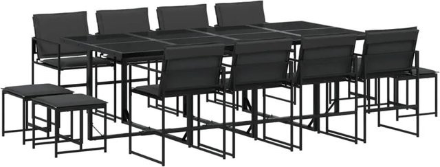 vidaXL 13-tlg Garten-Essgruppe Modell 3 mit Textilene und Kissen in Schwarz - Bild 1