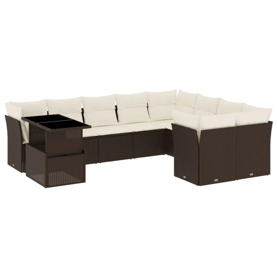 vidaXL 10-tlg Garten-Sofagarnitur aus Poly-Rattan mit Kissen in Braun - Bild 2