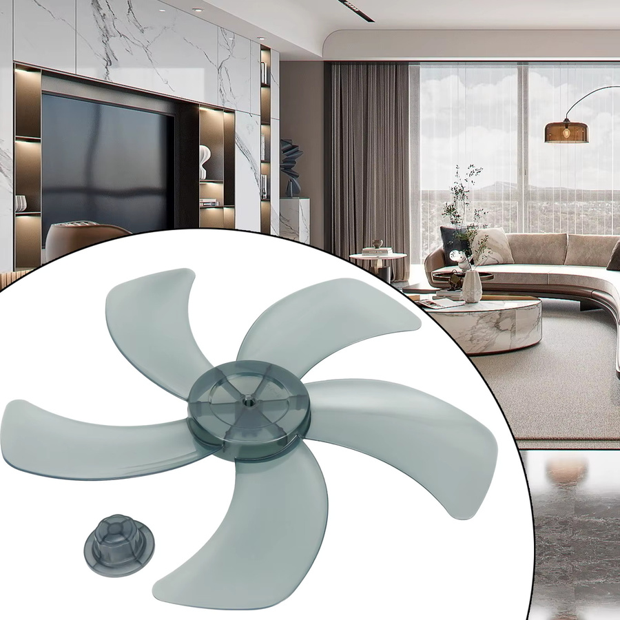 LEENKEA Ersatz-Lüfterflügel aus Kunststoff mit fünf Blättern und Mutternabdeckung für 16-Zoll-Standventilatoren, transparent und weiß - Bild 2