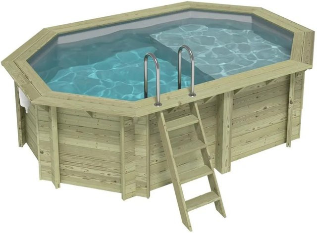 ALTANKA Holzpool Nemo achteckiger Rahmenpool aus Holz und PVC in Grau, B: 430 cm, T: 430 cm, H: 118 cm - Bild 1