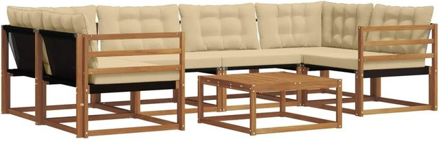 vidaXL Outdoor-Sofagarnitur 7-teilig aus Akazienholz mit Textilene und Kissen in Natur und Beige - Bild 1