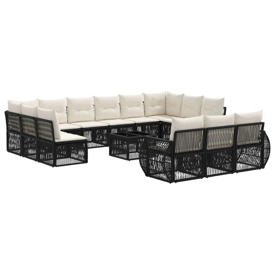 vidaXL Gartensofa-Set 14-teilig aus Poly-Rattan in Schwarz und Cremeweiß mit Polsterung und Couchtisch - Bild 2