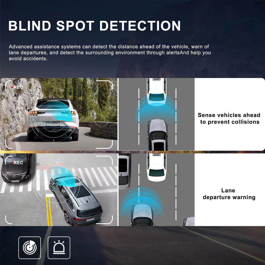 Podofo 4K Dashcam mit 9,66 Zoll Spiegel-Autokamera, Rückfahrkamera und Nachtsicht in Schwarz - Bild 6