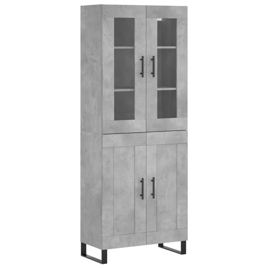 vidaXL Highboard Betongrau mit Glastüren aus Holzwerkstoff, Metall und Glas, B/T/H: 69,5 x 34,0 x 180,0 cm - Bild 2