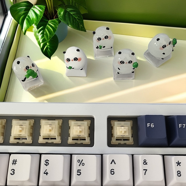 China Panda Custom Keycaps – Niedliche Huahua Panda Tastenkappen mit Bambus-Design für mechanische Tastaturen, Farbe: Weiß - Bild 1