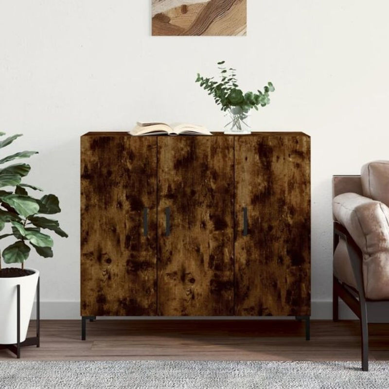 Vidaxl Sideboard in Räuchereiche und Braun im Industrial Design aus Holzwerkstoff und Metall, B/T/H: 90 x 34 x 80 cm - Bild 1