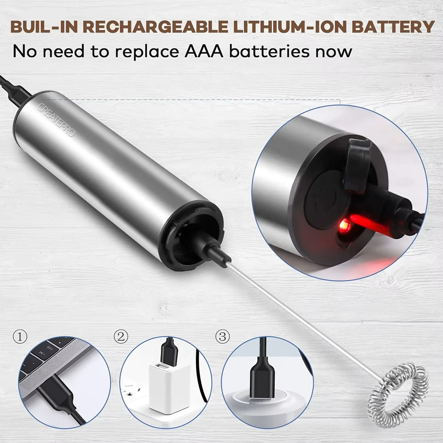 CREATEPRO Elektrischer Milchaufschäumer aus Edelstahl in Silber mit 2 Geschwindigkeiten für Latte, Cappuccino und Espresso - Bild 2