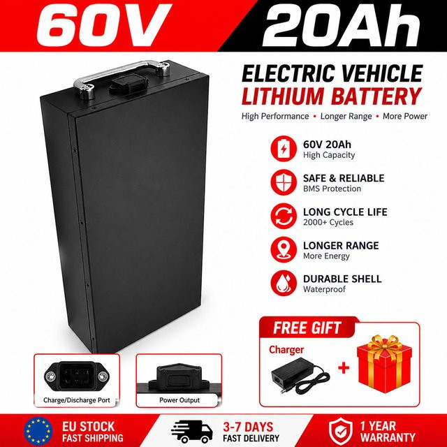 Ddadache Lithium-Akku 60V 20Ah-40Ah in Schwarz für Harley Elektrofahrzeuge und CityCoco Elektroroller, geeignet für 250W bis 3000W - Bild 1