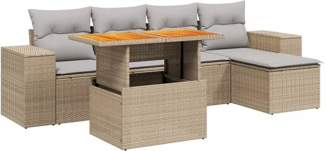 vidaXL 6-tlg Garten-Sofagarnitur aus Poly Rattan mit Kissen in Beige - Bild 1