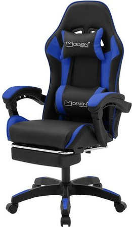ML-Design Gaming Stuhl in Schwarz-Blau mit Fußstütze, Armlehnen und Kopfstütze aus Kunstleder
