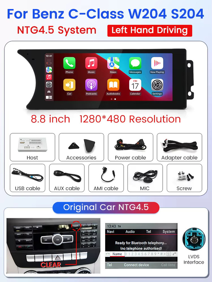 STWEI Multimedia-System für Mercedes Benz C-Klasse W204 S204 NTG4.5 mit 8,8-Zoll-Touchscreen, Linux-System, Wireless CarPlay und Android Auto, Schwarz - Bild 7