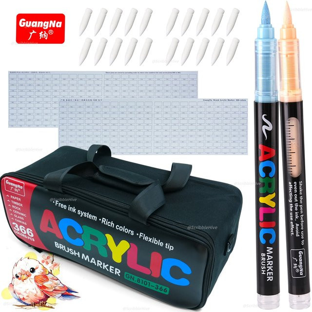 Professionelle Acryl-Farbmarker Set mit 366 Farben und weicher Pinselspitze für DIY-Handwerk in Multicolour - Bild 1