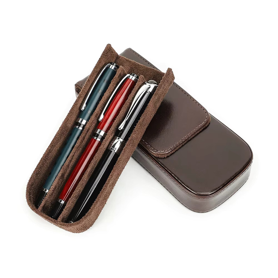 Handgefertigtes Echtleder-Federmäppchen im Vintage-Retro-Stil aus Rindsleder für Damen und Herren in Schwarz und Braun - Bild 6