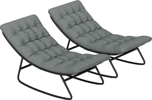 Outsunny Set mit 2 Outdoor-Schaukelstühlen aus Stahl mit Textilene-Gewebe und dicken Kissen, Dunkelgrau - Bild 1