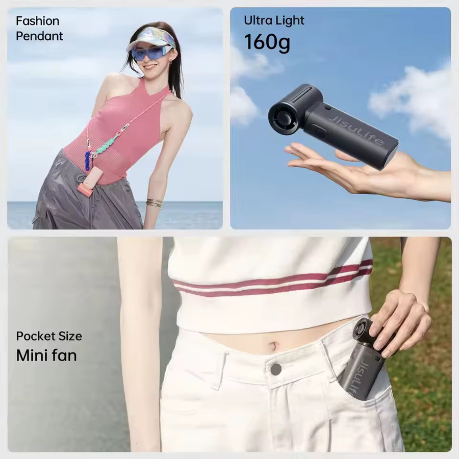 JISULIFE Life9 Handventilator mit Turbofunktion, 5 Geschwindigkeitsstufen, 5000mAh Akku, USB-aufladbar, Schwarz - Bild 5